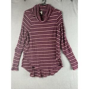 WE THE FREE Maroon/Pink Striped Lightweight Pullover Cowl Neck Sweater Top Sz M